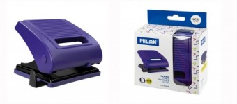 Perforadora pl&aacute;stica azul con guia